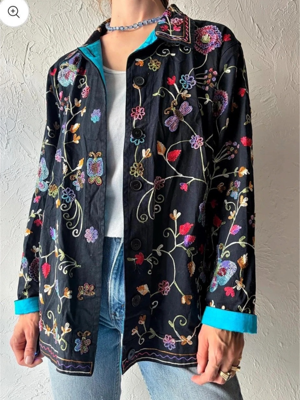 The Quacker Factory Vintage 90s Beaded Butterfly Embroidered Jacket Large